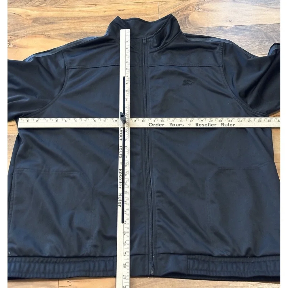 Starter Mens 2X Black Gray Stripe Windbreaker Lined Track Jacket Stretch Hip Hop